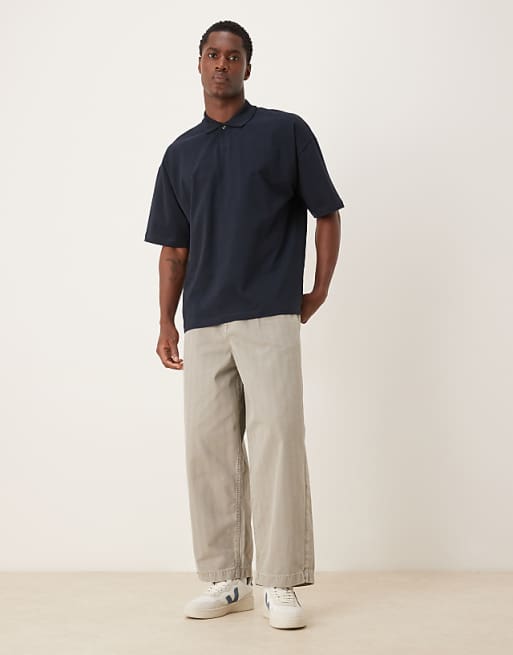 DESIGN Heavyweight Oversized Polo In Navy