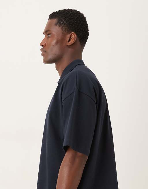DESIGN Heavyweight Oversized Polo In Navy