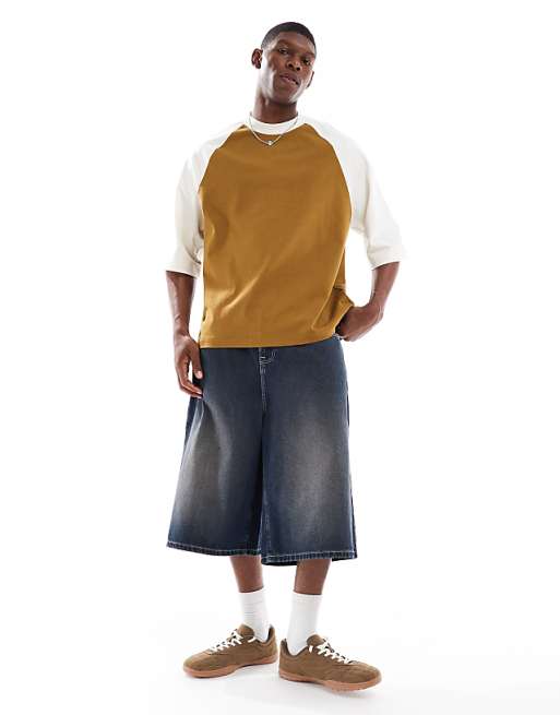 DESIGN Heavyweight Oversized Raglan T-shirt In Khaki