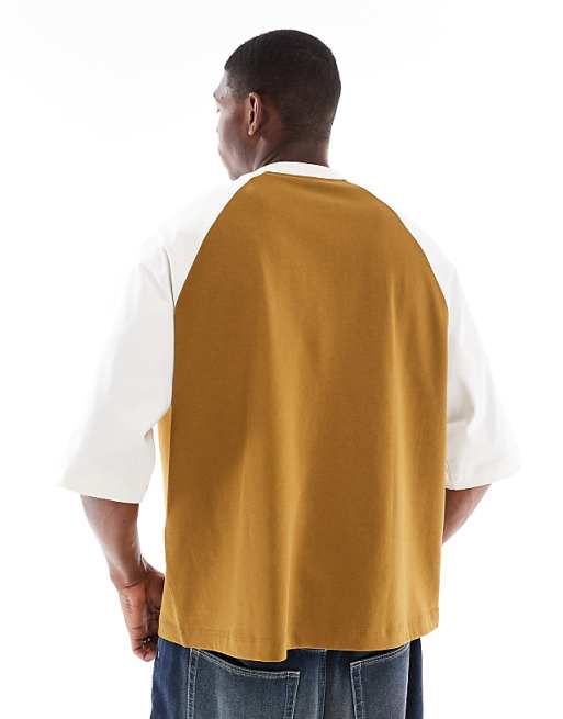 DESIGN Heavyweight Oversized Raglan T-shirt In Khaki
