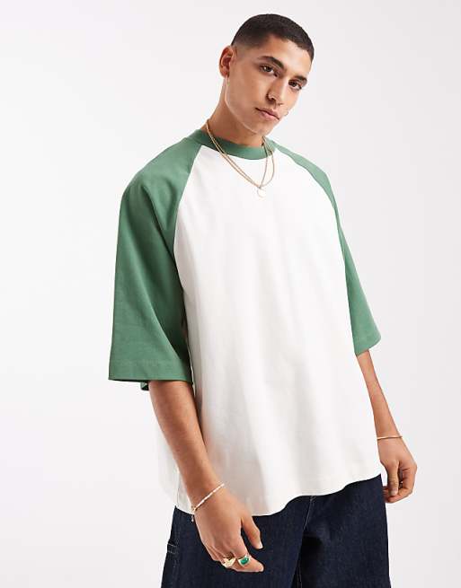 DESIGN heavyweight oversized raglan t-shirt in cream