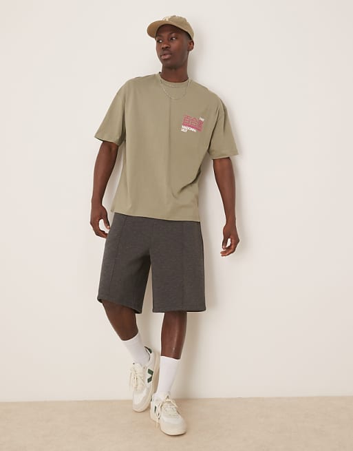 DESIGN Heavyweight Oversized Short In Scuba-style Fabric In Charcoal Marl