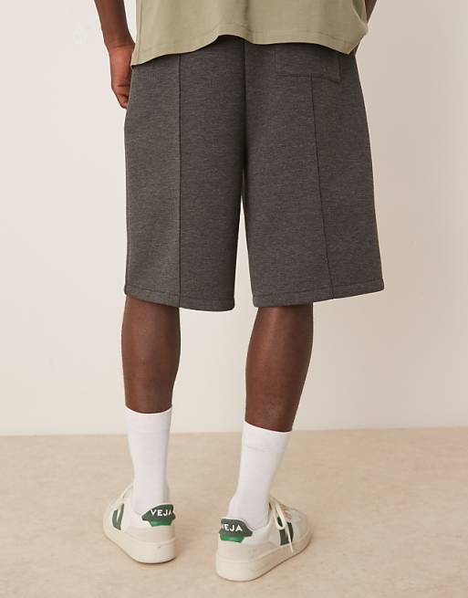 DESIGN Heavyweight Oversized Short In Scuba-style Fabric In Charcoal Marl