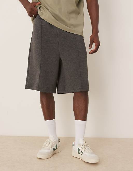 DESIGN heavyweight oversized short in scuba-style fabric in charcoal marl