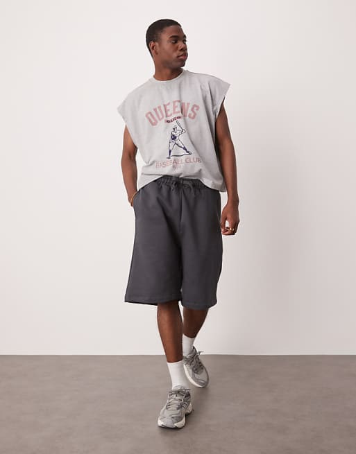 DESIGN heavyweight oversized shorts 400gsm in charcoal - CHARCOAL