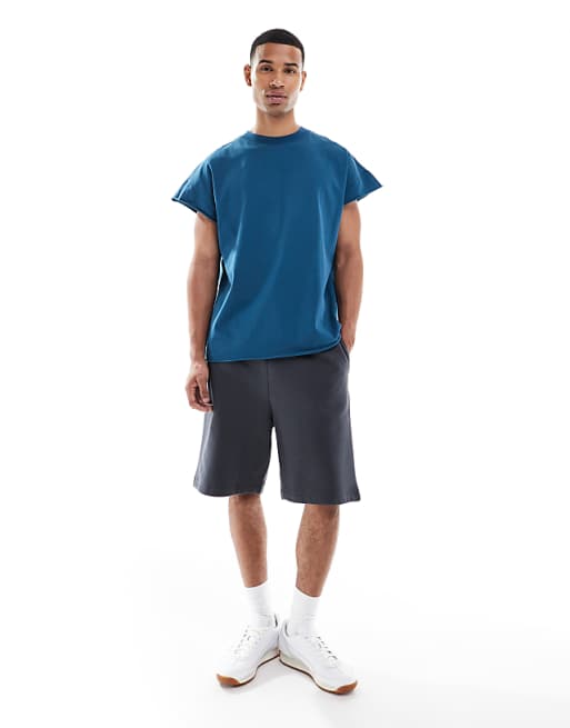 DESIGN Heavyweight Oversized T-shirt In Garment Dyed Navy
