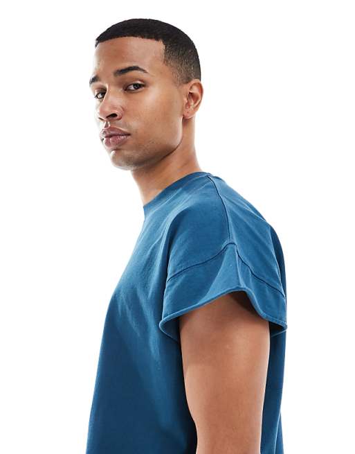 DESIGN Heavyweight Oversized T-shirt In Garment Dyed Navy