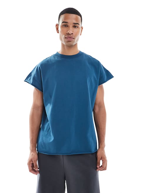 DESIGN heavyweight oversized t-shirt in garment dyed navy