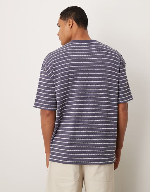 DESIGN Heavyweight Oversized T-shirt In Navy And White Textured Stripe
