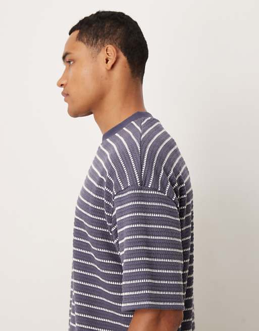 DESIGN Heavyweight Oversized T-shirt In Navy And White Textured Stripe