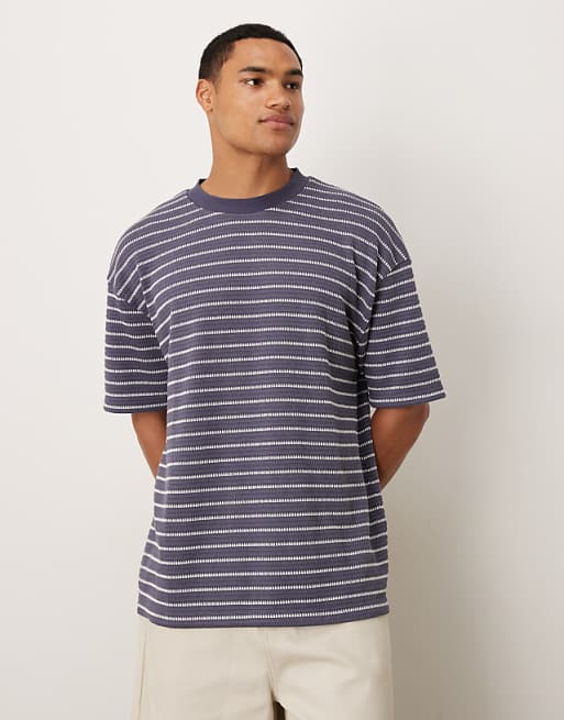DESIGN heavyweight oversized t-shirt in navy and white textured stripe