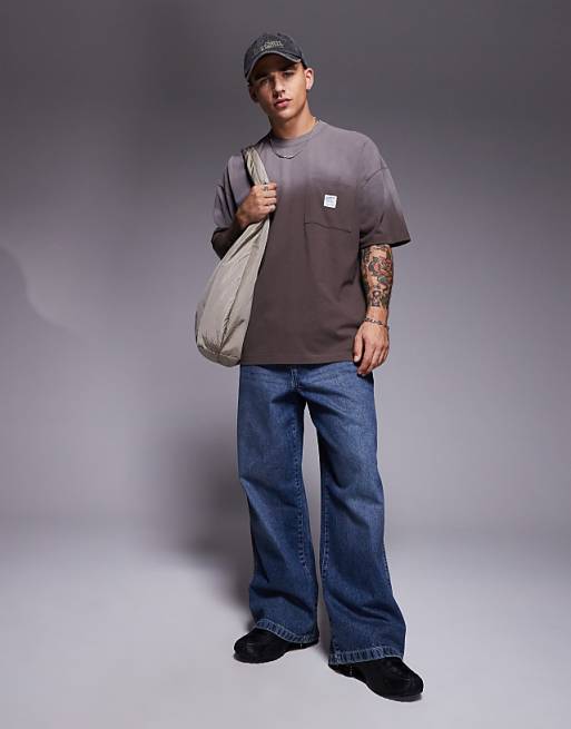 DESIGN Heavyweight Oversized T-shirt In Ombre Wash In Brown
