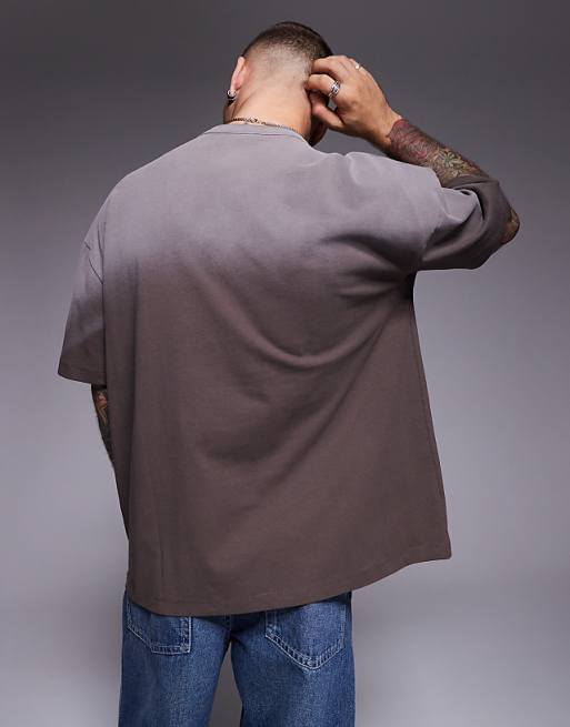 DESIGN Heavyweight Oversized T-shirt In Ombre Wash In Brown