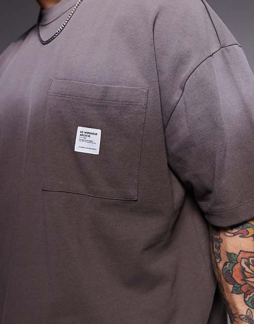 DESIGN Heavyweight Oversized T-shirt In Ombre Wash In Brown