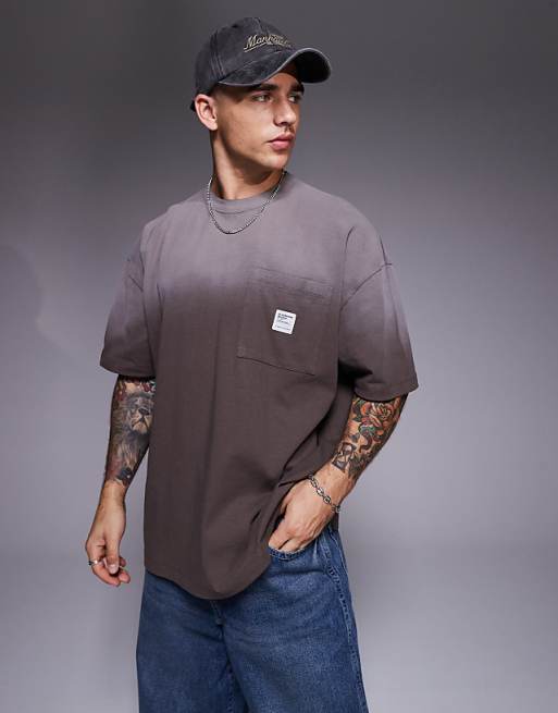 DESIGN heavyweight oversized t-shirt in ombre wash in brown