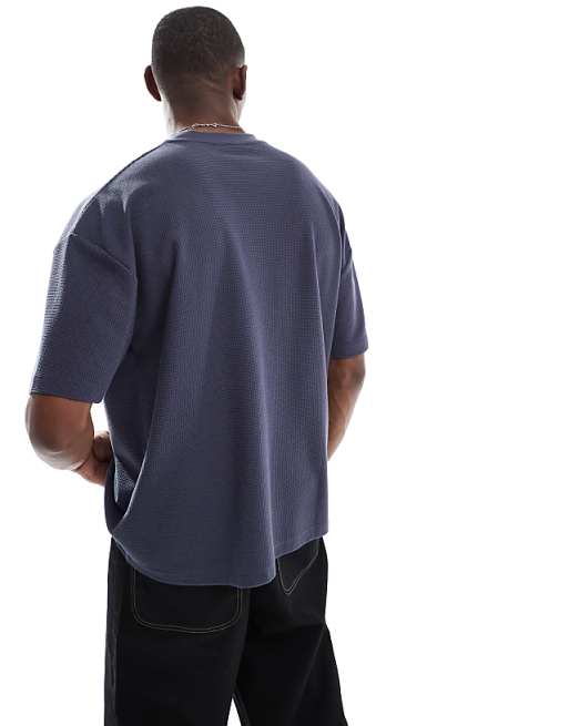 DESIGN Heavyweight Oversized T-shirt In Waffle Texture With City Graphic In Charcoal