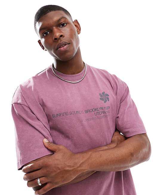 DESIGN Heavyweight Oversized T-shirt In Washed Pink With Street Graphic