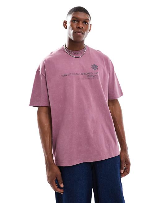 DESIGN Heavyweight Oversized T-shirt In Washed Pink With Street Graphic