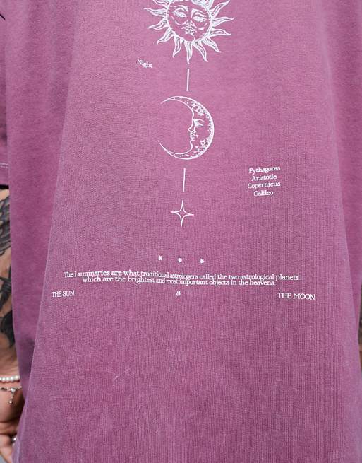 DESIGN Heavyweight Oversized T-shirt In Washed Pink With Celestial Spine Print