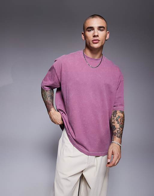 DESIGN Heavyweight Oversized T-shirt In Washed Pink With Celestial Spine Print