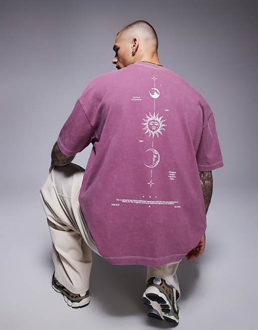DESIGN heavyweight oversized t-shirt in washed pink with celestial spine print
