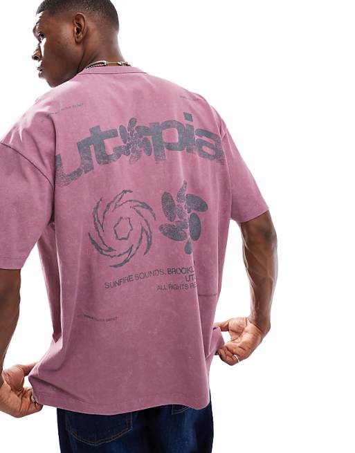 DESIGN heavyweight oversized t-shirt in washed pink with street graphic
