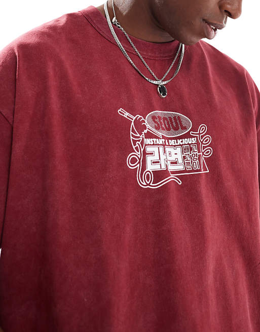 DESIGN Heavyweight Oversized T-shirt In With Front And Back Souvenir Print In Washed Red