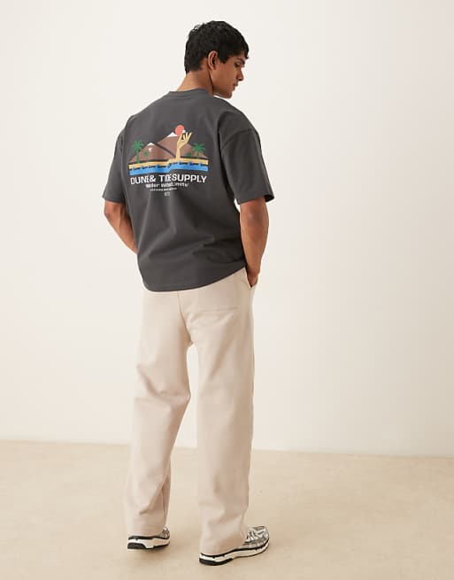 DESIGN Heavyweight Oversized T-shirt With Back Print In Washed Black