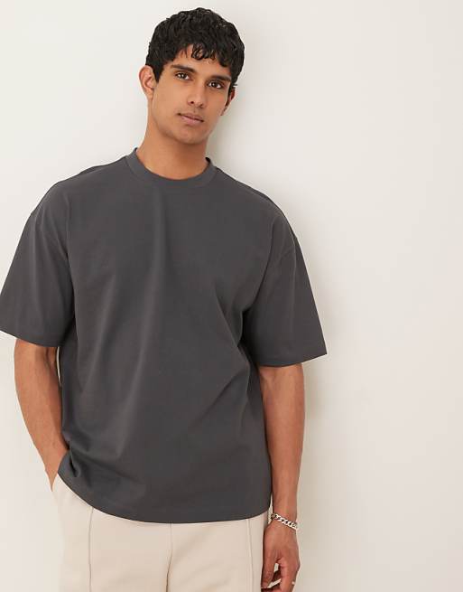 DESIGN Heavyweight Oversized T-shirt With Back Print In Washed Black