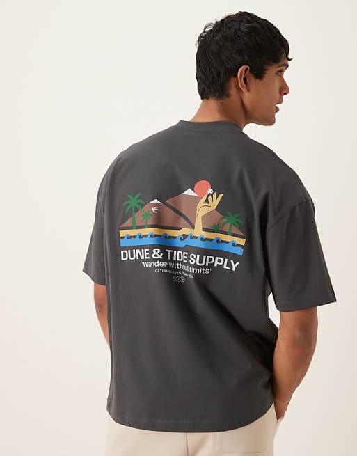 DESIGN heavyweight oversized t-shirt with back print in washed black