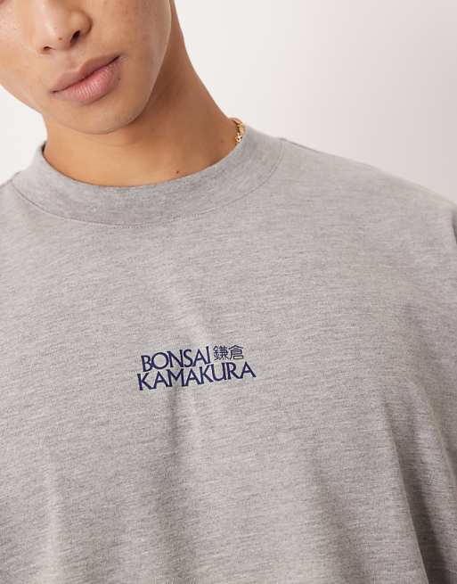 DESIGN Heavyweight Oversized T-shirt With Bonsai Graphic In Grey Marl
