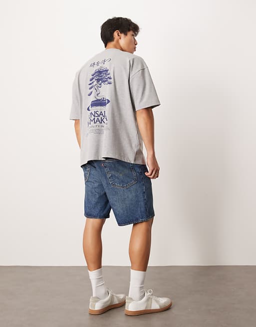 DESIGN Heavyweight Oversized T-shirt With Bonsai Graphic In Grey Marl