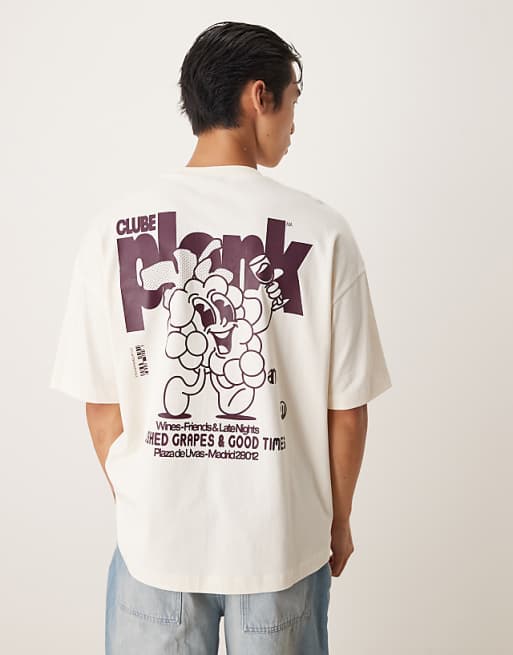 DESIGN heavyweight oversized t-shirt with cartoon fruit print in off white