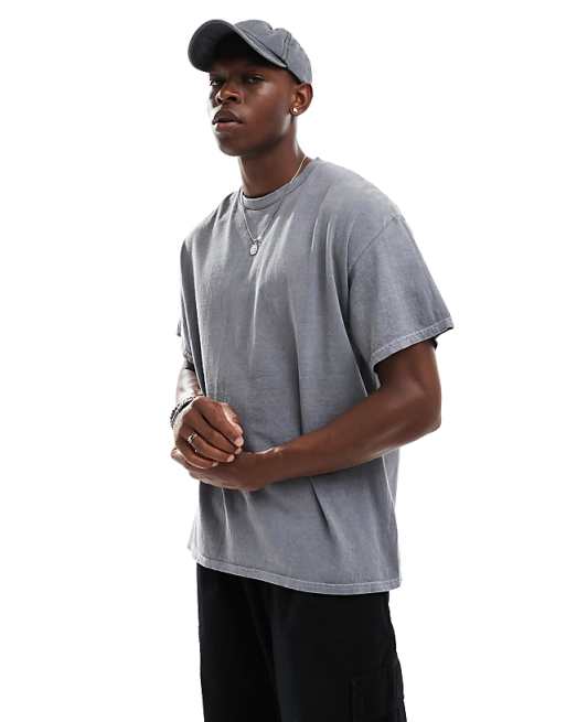 DESIGN Heavyweight Oversized T-shirt With Celestial Spine Print In Washed Grey
