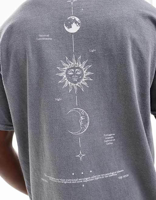 DESIGN Heavyweight Oversized T-shirt With Celestial Spine Print In Washed Grey