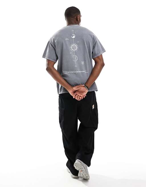 DESIGN Heavyweight Oversized T-shirt With Celestial Spine Print In Washed Grey