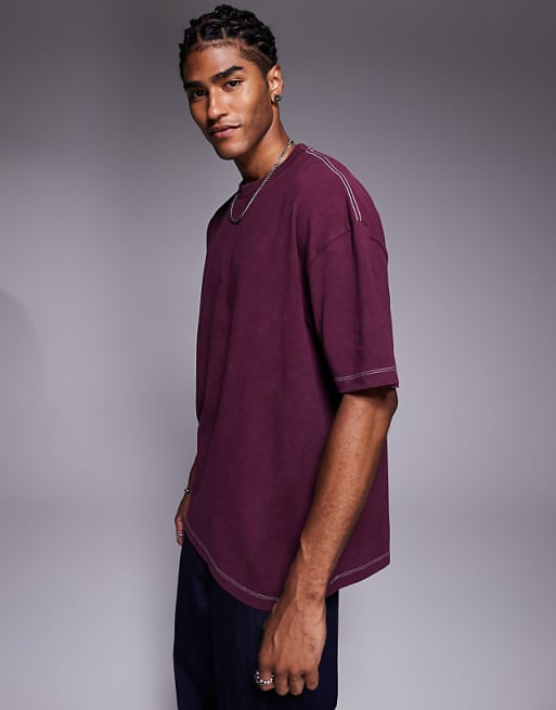 DESIGN Heavyweight Oversized T-shirt With Celestial Spine Graphic In Washed Burgundy
