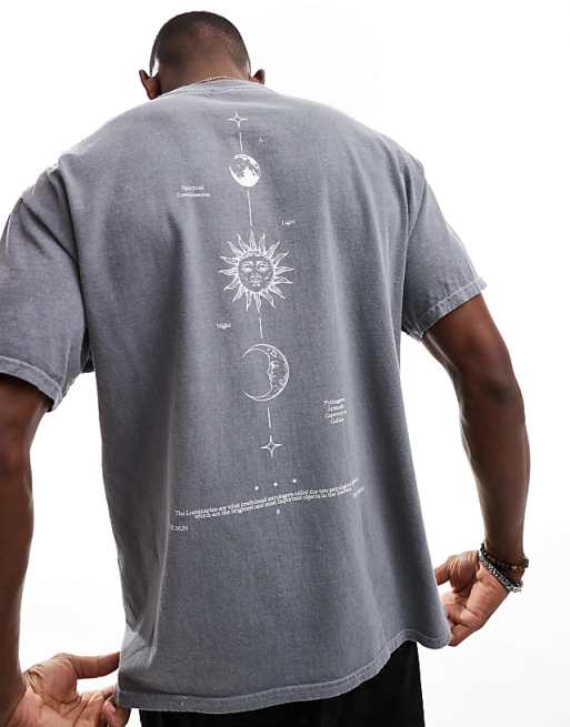 DESIGN heavyweight oversized t-shirt with celestial spine print in washed grey