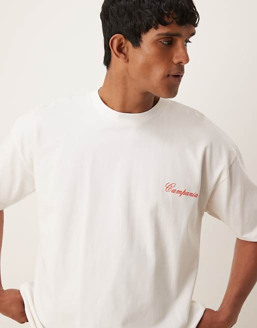 DESIGN Heavyweight Oversized T-shirt With Chest Print In White