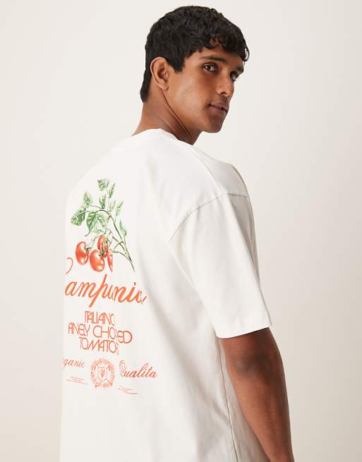 DESIGN heavyweight oversized t-shirt with chest print in white