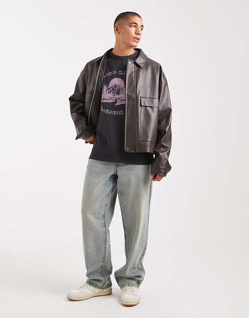 DESIGN Heavyweight Oversized T-shirt With City Graphic In Washed Black