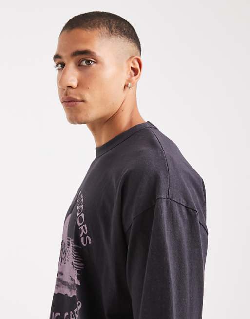 DESIGN Heavyweight Oversized T-shirt With City Graphic In Washed Black