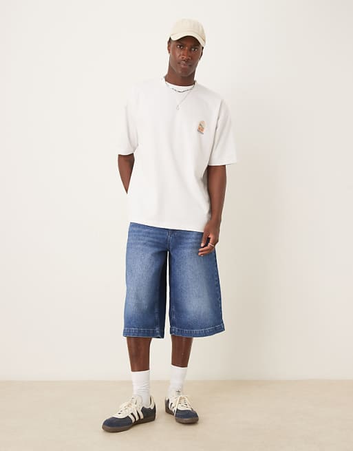 DESIGN Heavyweight Oversized T-shirt With Destination Back Print In White