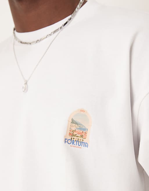 DESIGN Heavyweight Oversized T-shirt With Destination Back Print In White