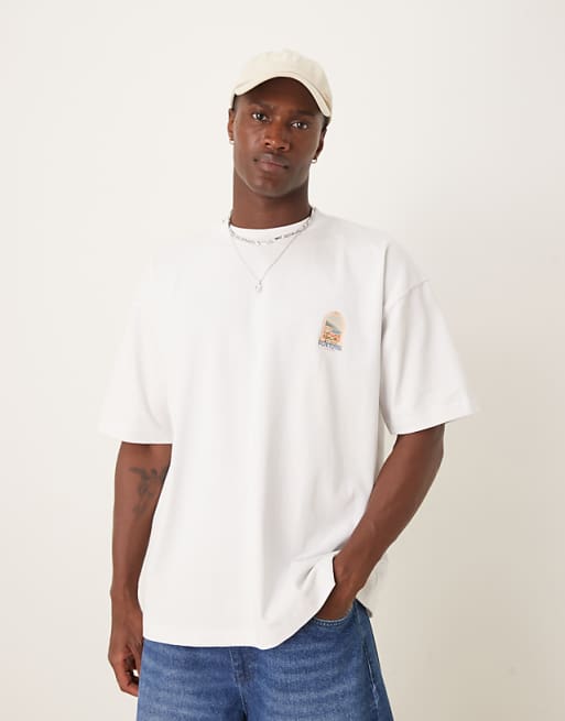 DESIGN Heavyweight Oversized T-shirt With Destination Back Print In White