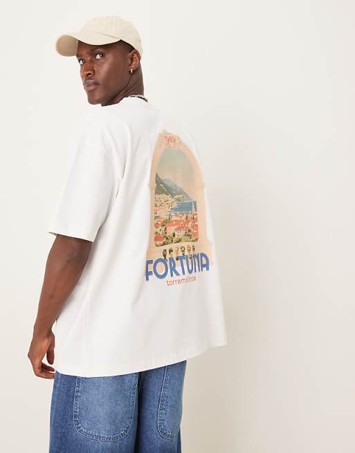 DESIGN heavyweight oversized t-shirt with destination back print in white