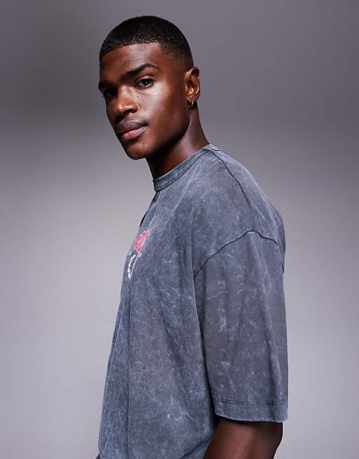 DESIGN Heavyweight Oversized T-shirt With Drinks Graphic In Washed Black