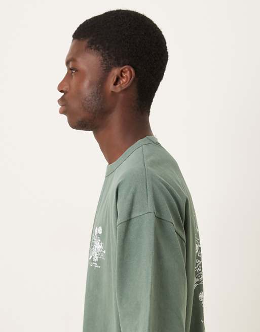 DESIGN Heavyweight Oversized T-shirt With Floral Graphic In Washed Green
