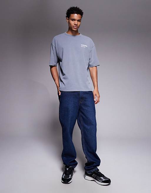 DESIGN Heavyweight Oversized T-shirt With Food & Drink Graphic In Washed Grey