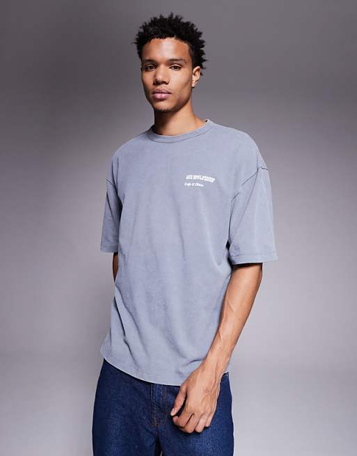 DESIGN Heavyweight Oversized T-shirt With Food & Drink Graphic In Washed Grey